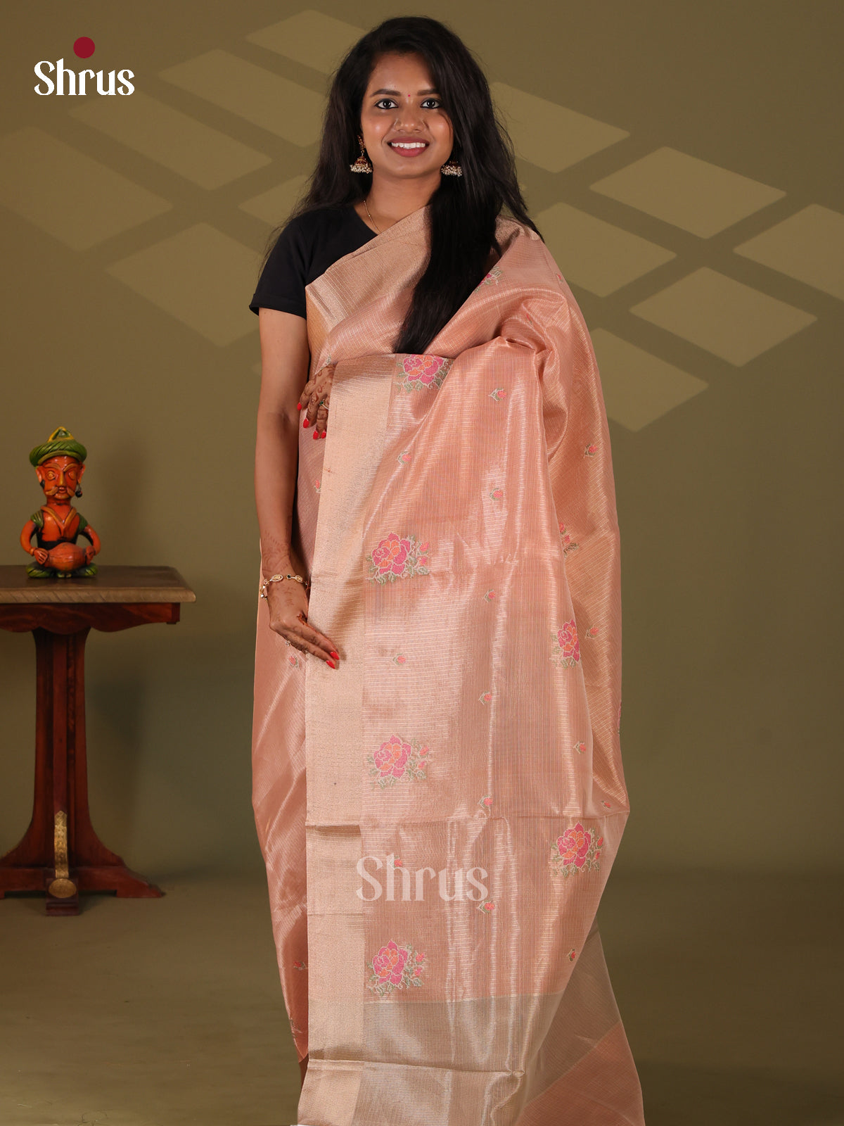 Pink - Semi Tissue Saree - Shop on Shrus.com