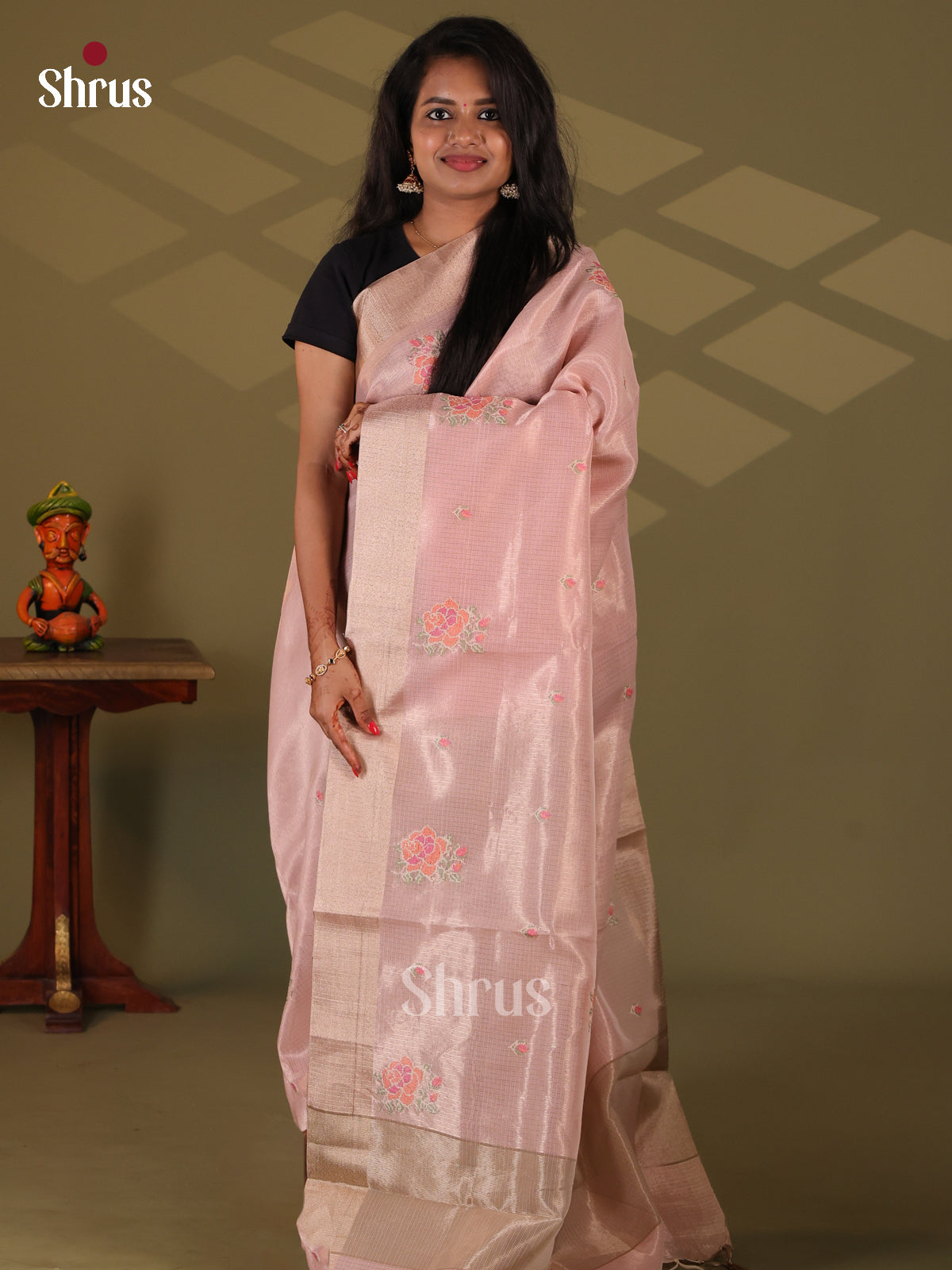 Pink - Semi Tissue Saree - Shop on Shrus.com