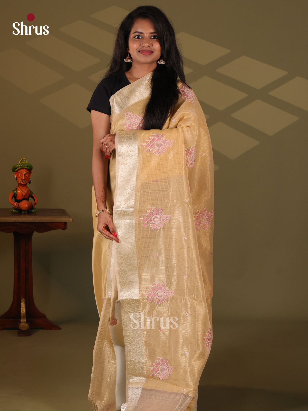 Beige - Semi Tissue Saree - Shop on Shrus.com