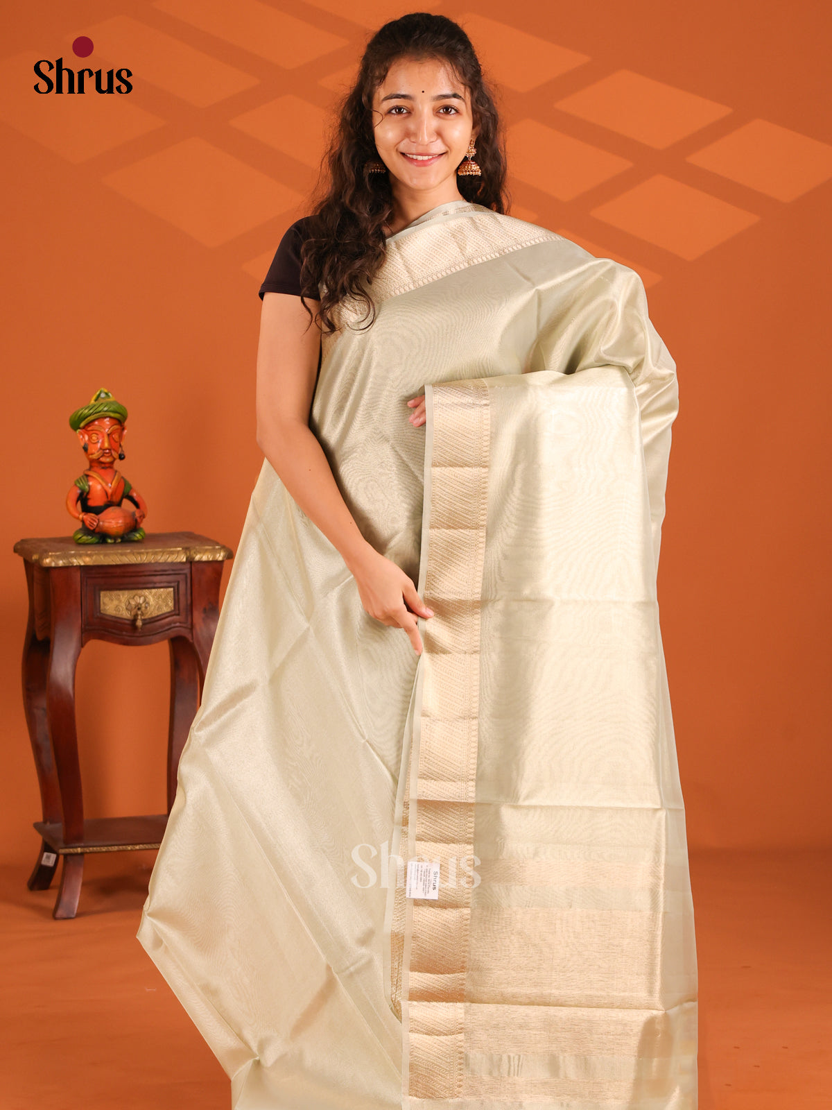 Grey - Semi Tissue saree - Shop on Shrus.com
