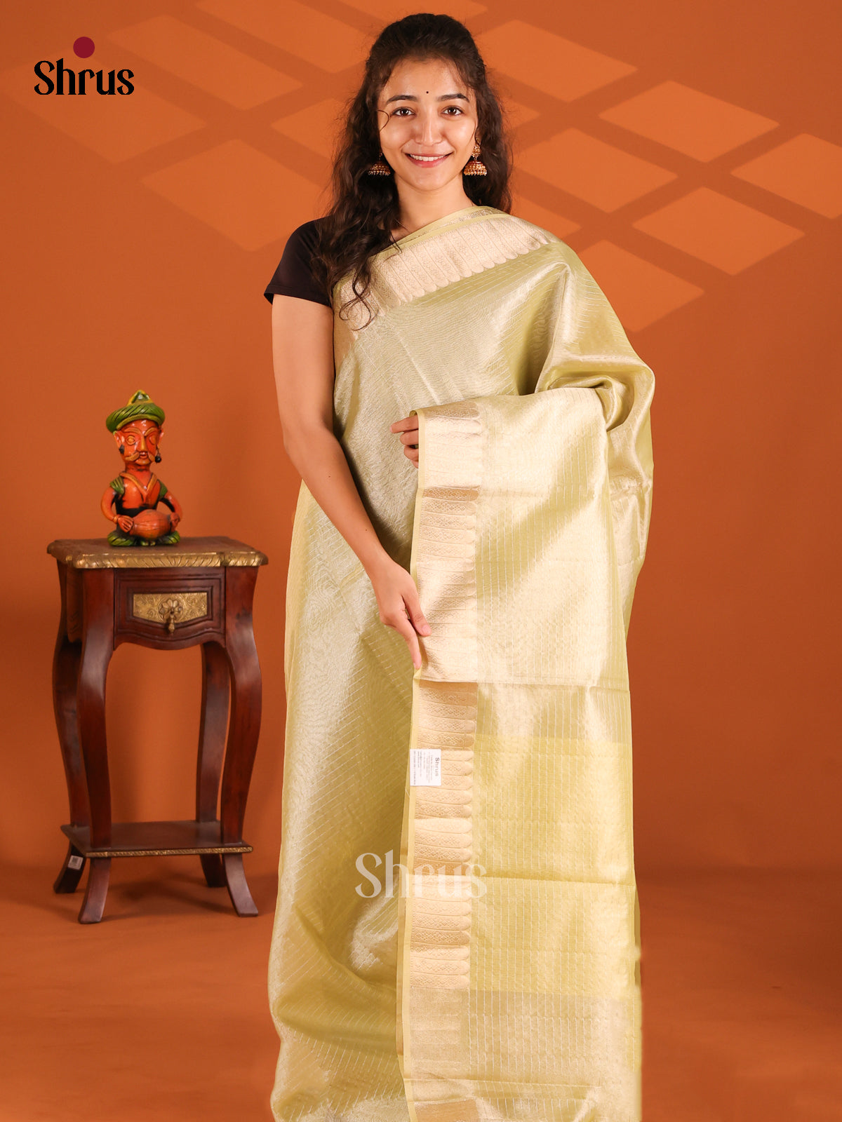 Lite Green - Semi Tissue saree - Shop on Shrus.com