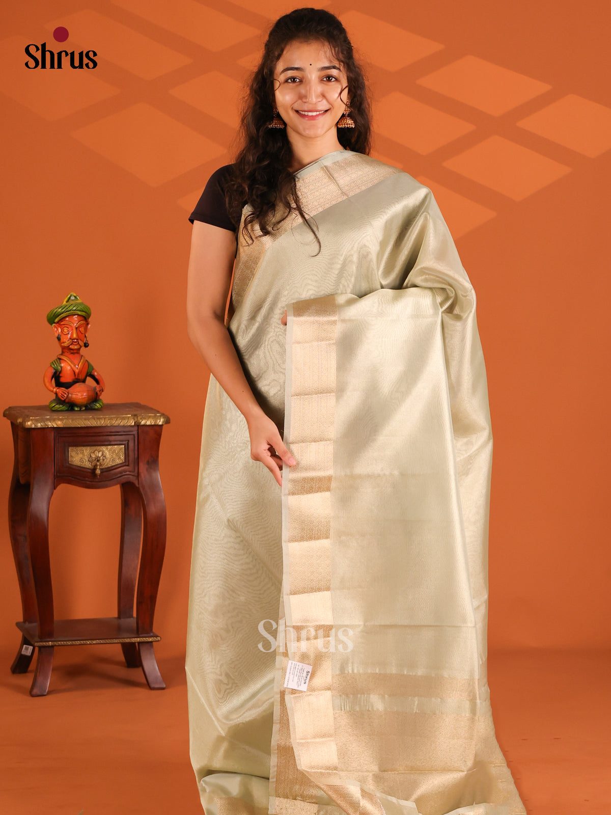 Mild Green - Semi Tissue saree - Shop on Shrus.com