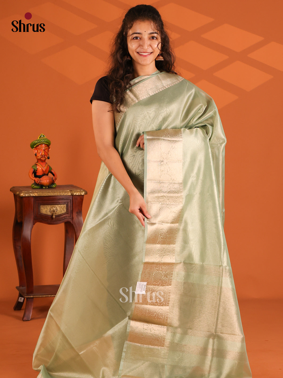 Mint Green- Semi Tissue saree - Shop on Shrus.com