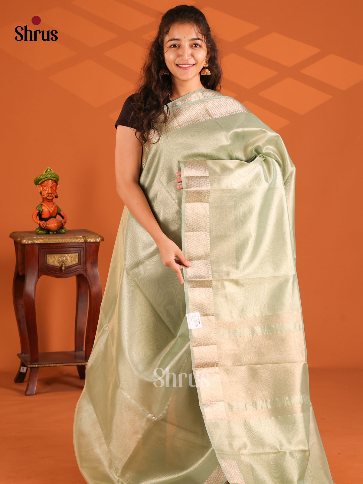 Mint Green - Semi Tissue saree - Shop on Shrus.com