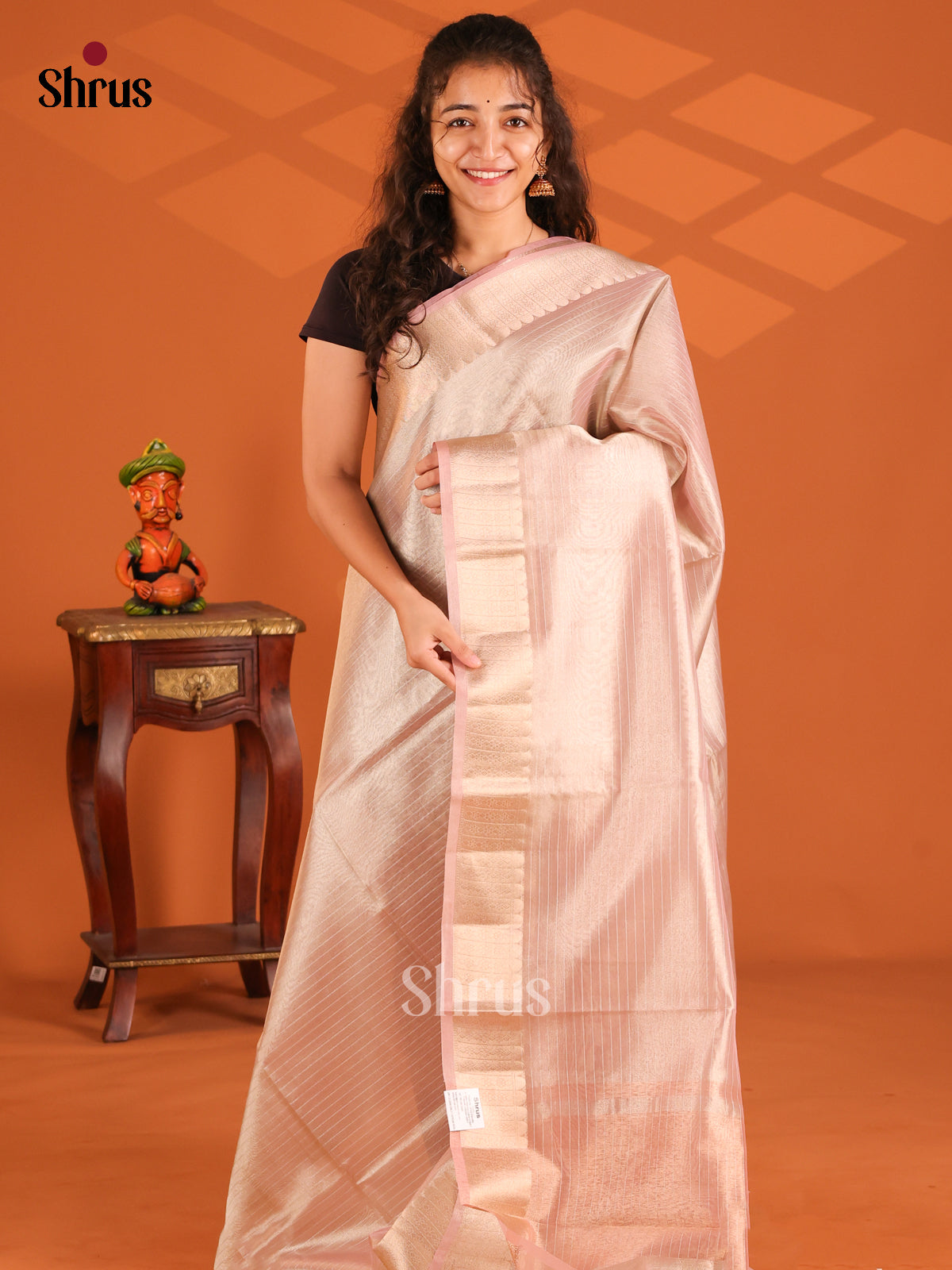 Dusty Pink - Semi Tissue saree - Shop on Shrus.com