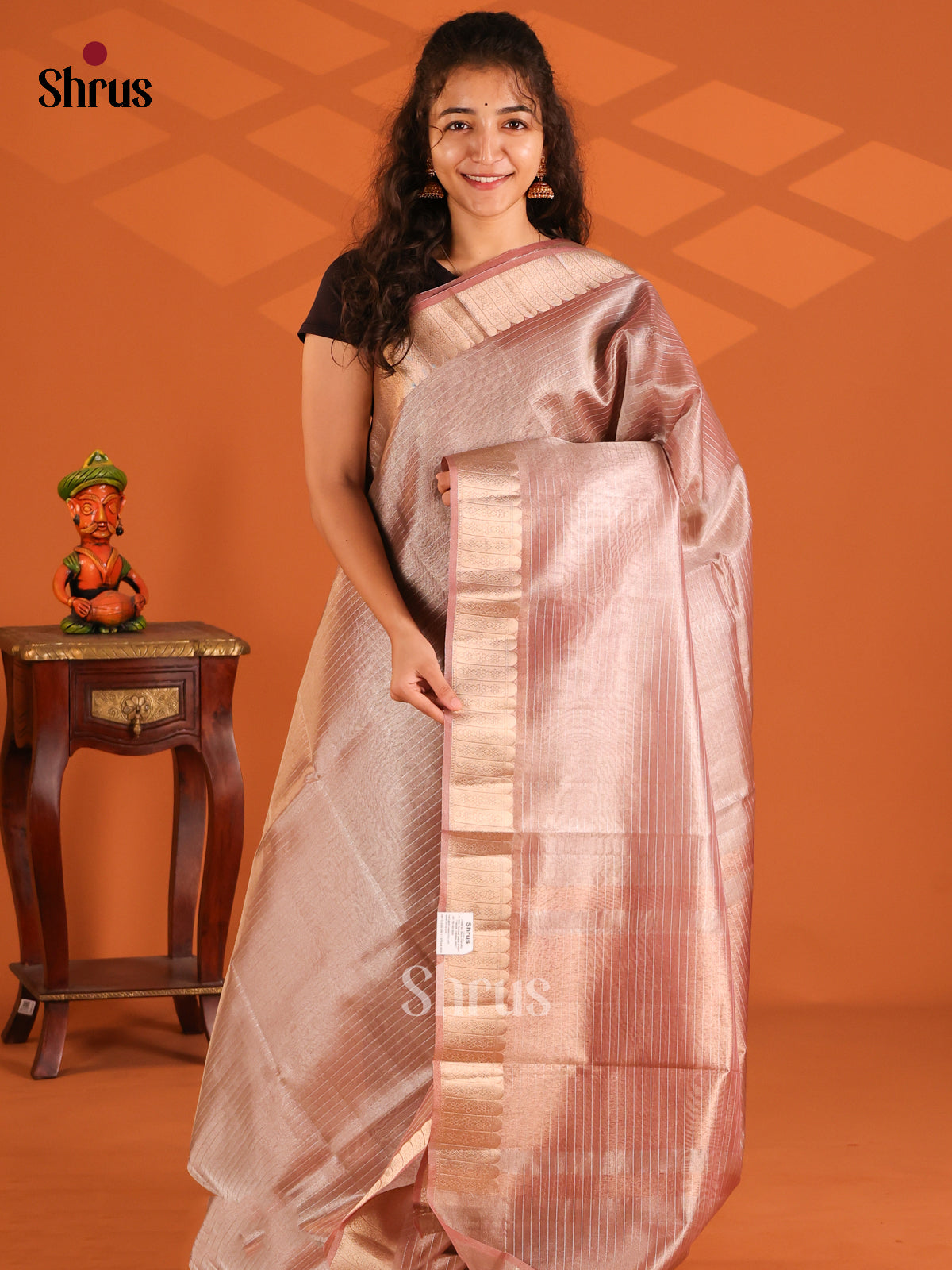 Dusty Pink - Semi Tissue saree - Shop on Shrus.com