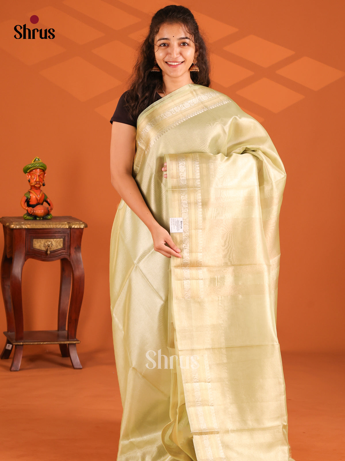 Lite Green - Semi Tissue saree - Shop on Shrus.com