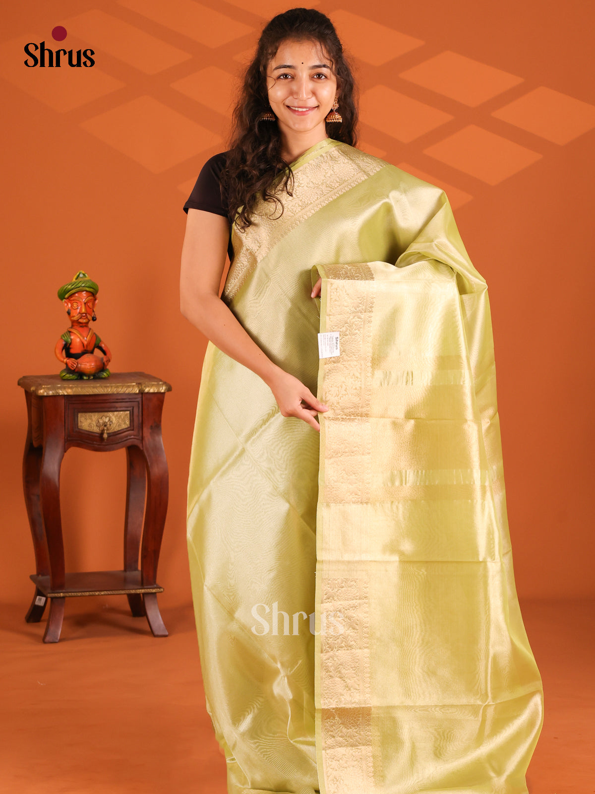 Lite green - Semi Tissue saree - Shop on Shrus.com