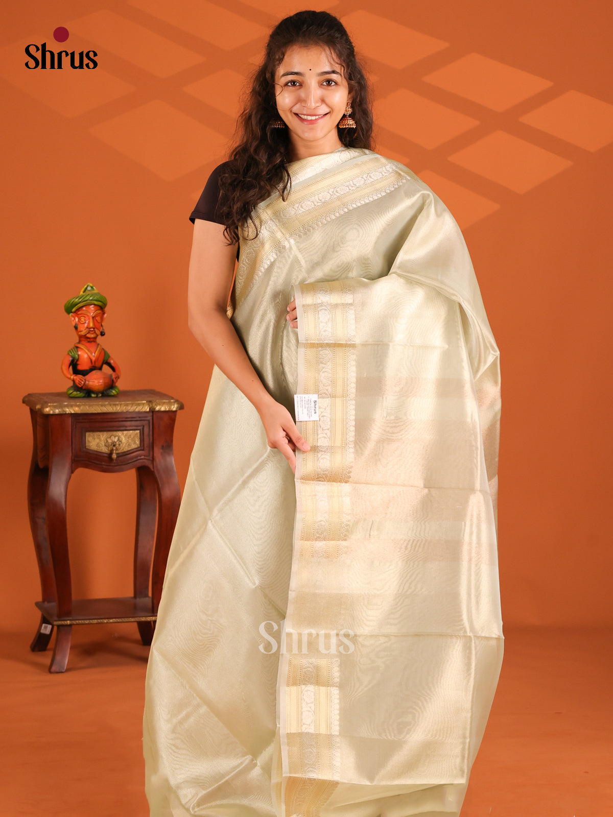 Mild Green - Semi Tissue saree - Shop on Shrus.com