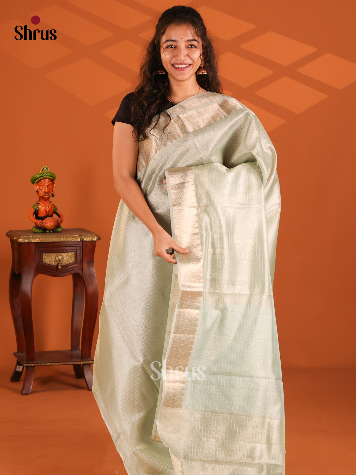 Mint Green - Semi Tissue saree - Shop on Shrus.com