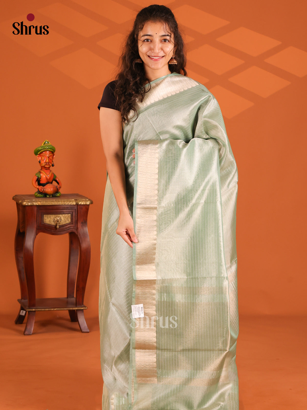 Lite Green - Semi Tissue saree - Shop on Shrus.com