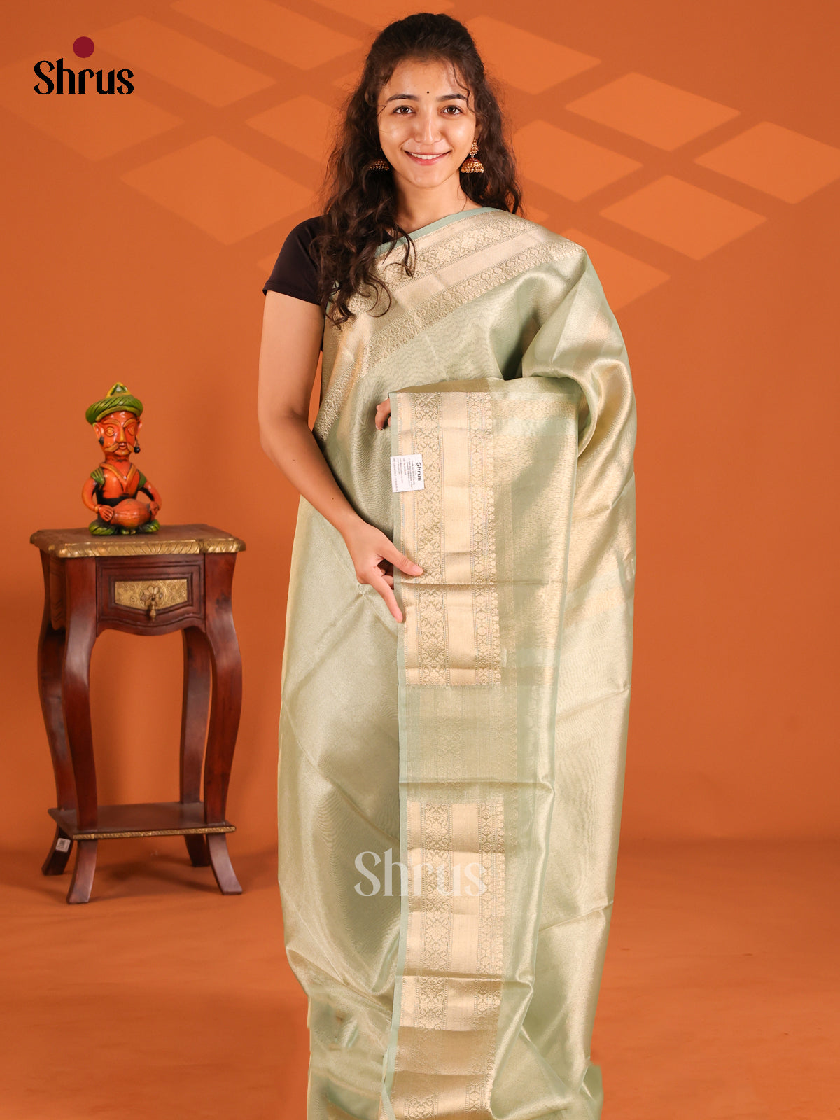 Lite Green- Semi Tissue saree - Shop on Shrus.com