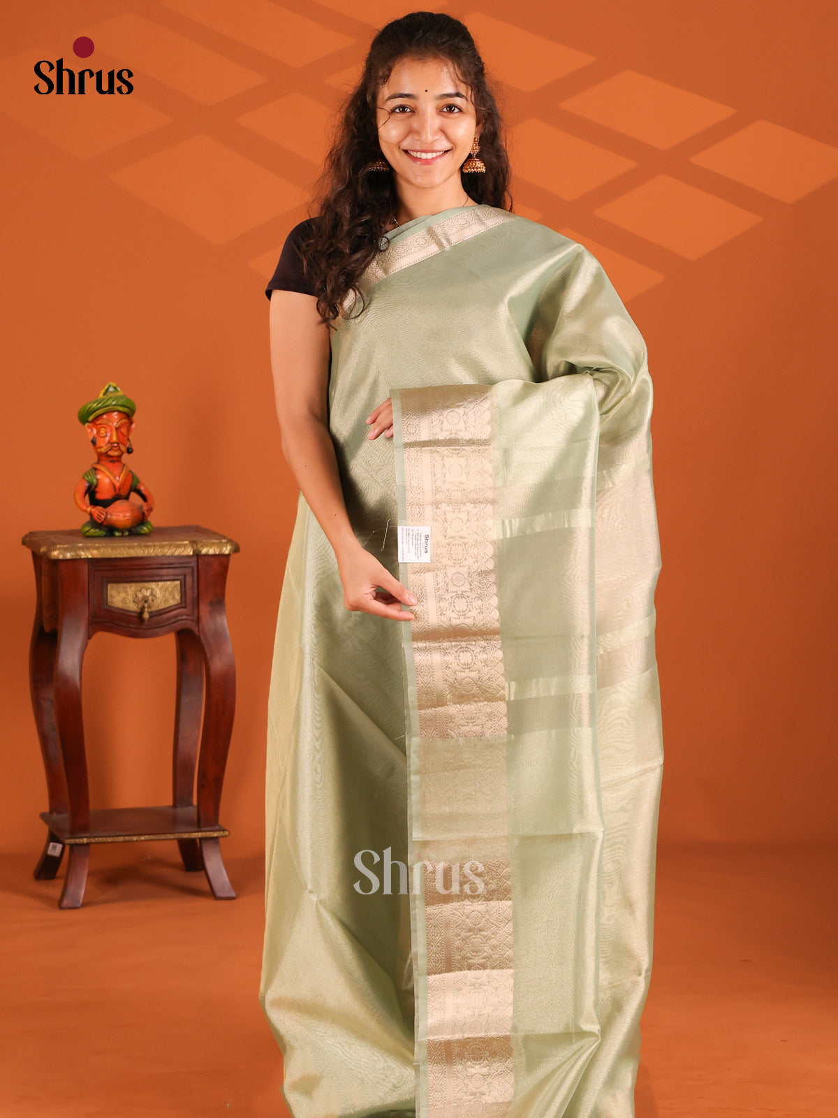 Lite Green- Semi Tissue saree - Shop on Shrus.com