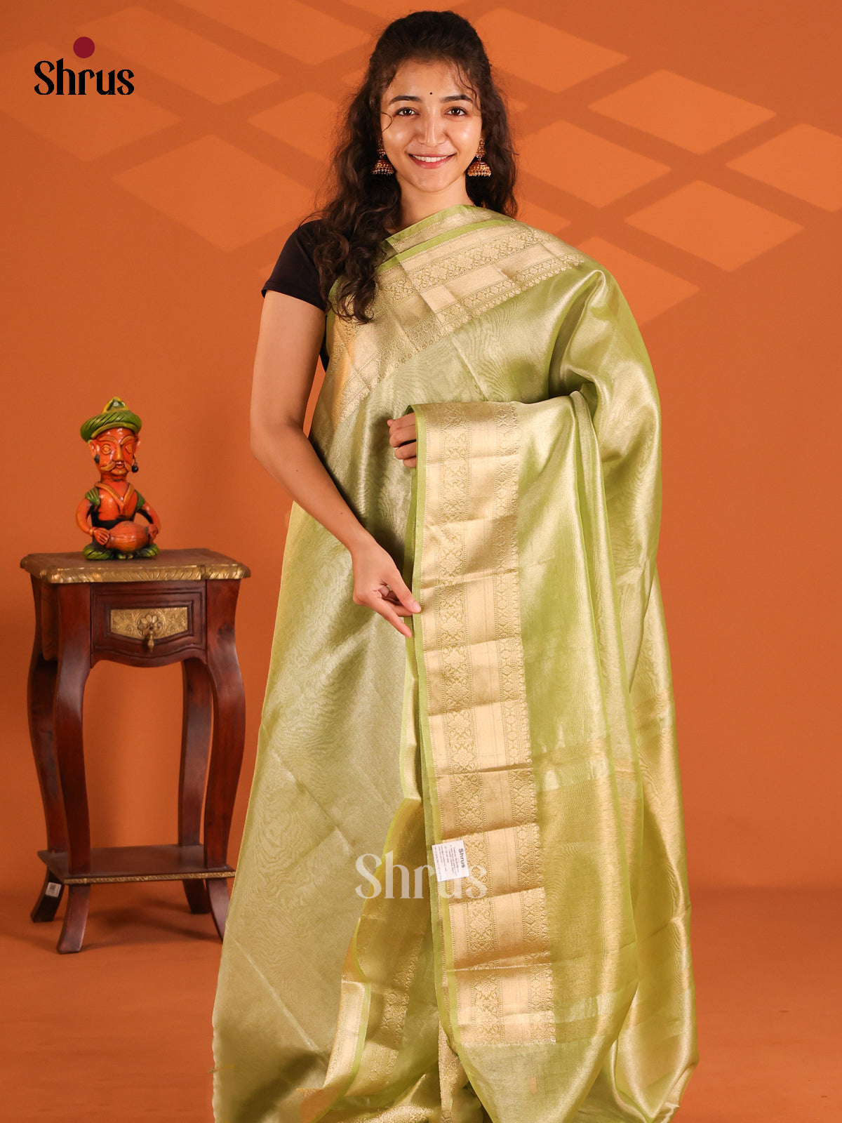 Lite Green - Semi Tissue saree - Shop on Shrus.com