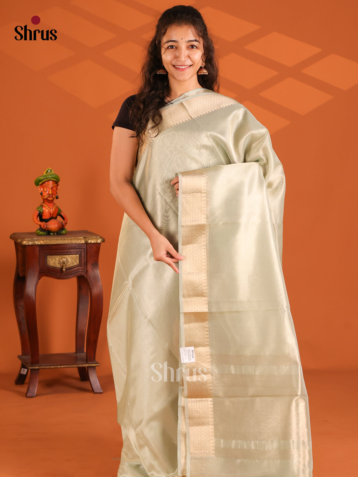 Mint Green - Semi Tissue saree - Shop on Shrus.com