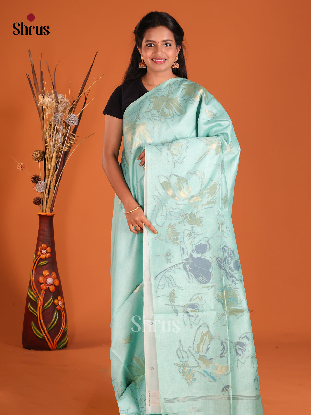 Pastel Blue - Semi Tussar Saree - Shop on Shrus.com