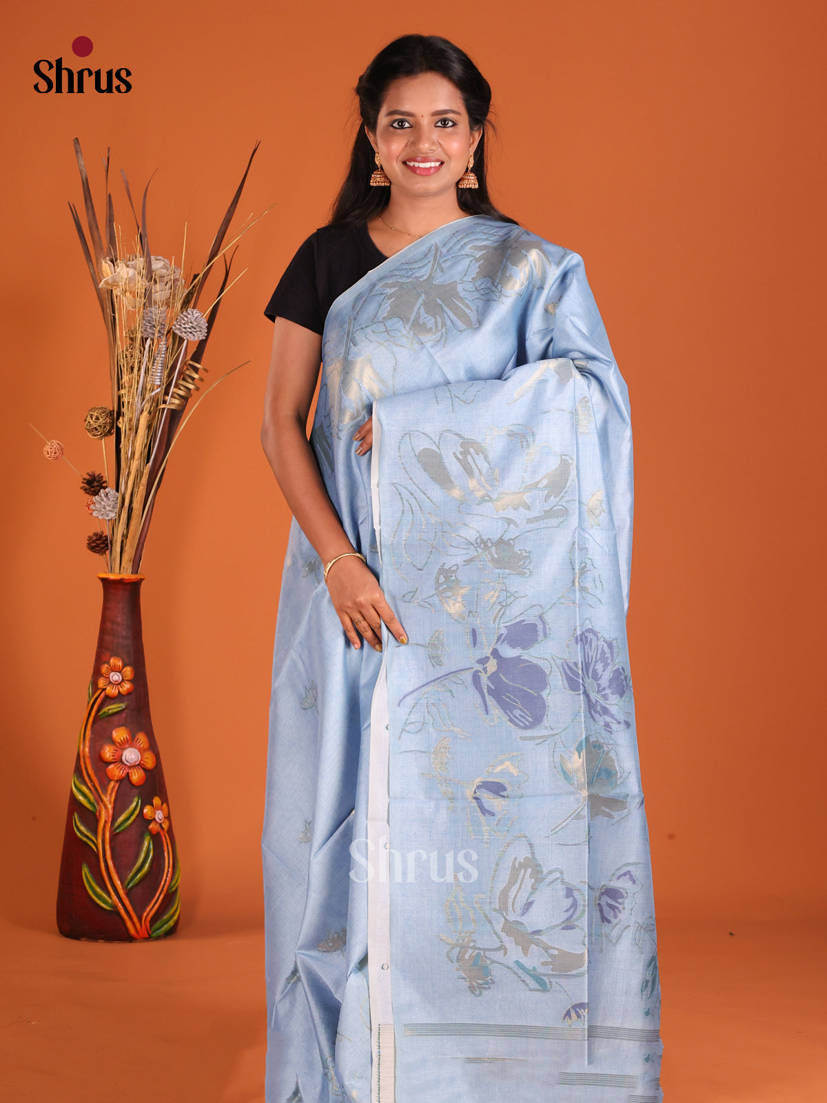 Blue - Semi Tussar Saree - Shop on Shrus.com