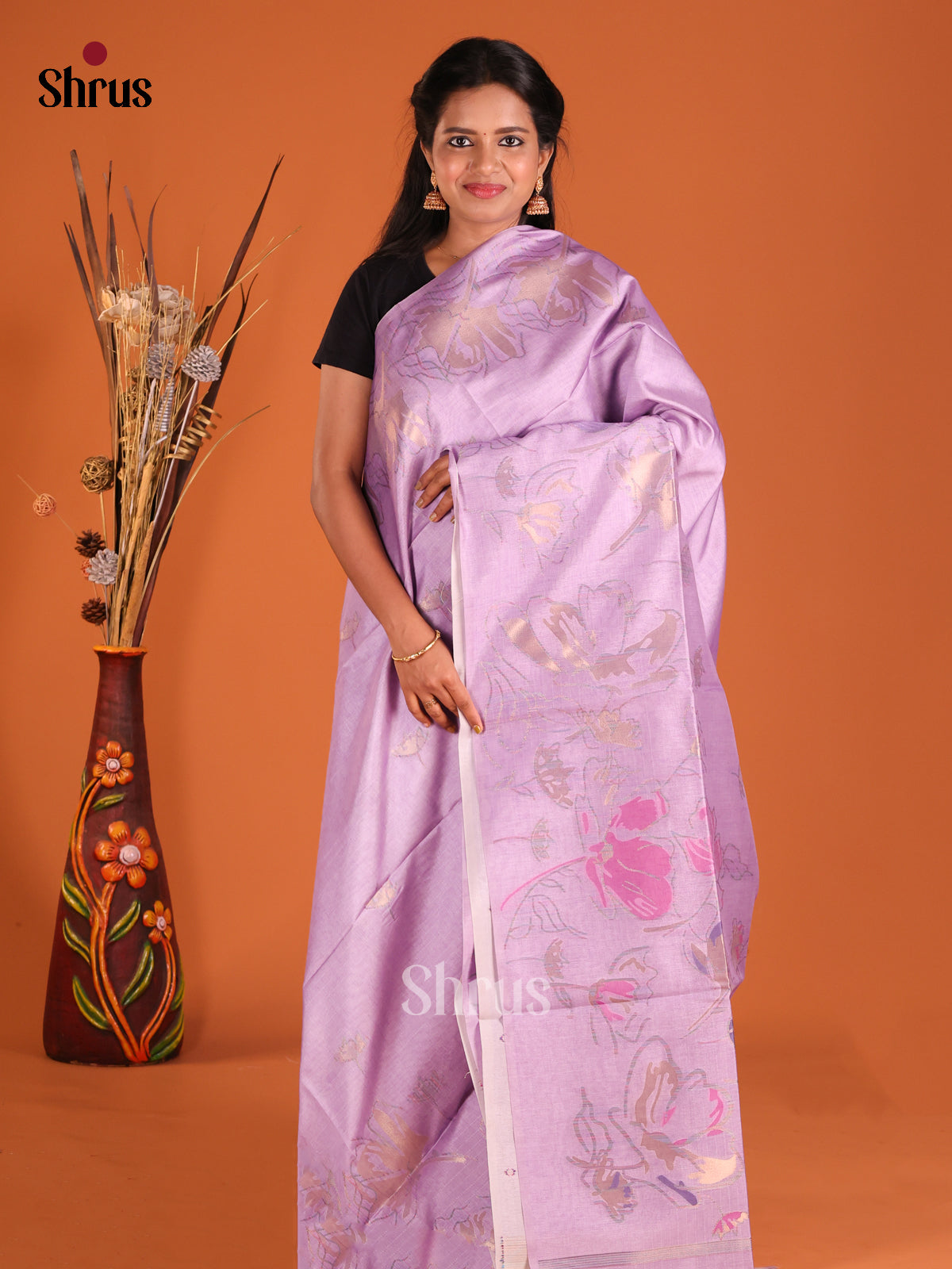 Lavender - Semi Tussar Saree - Shop on Shrus.com