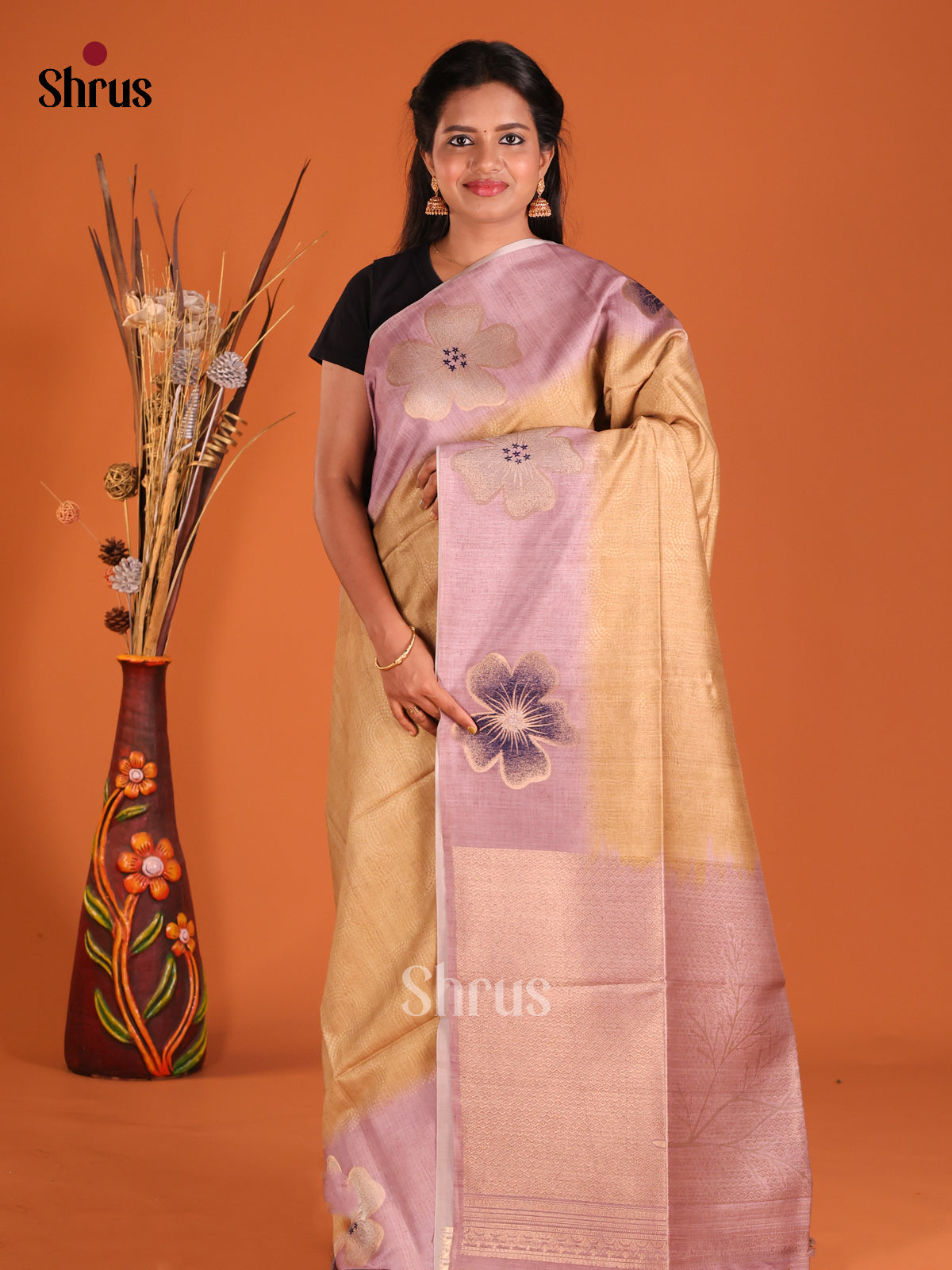 Gold & Lavender - Semi Tussar Saree - Shop on Shrus.com