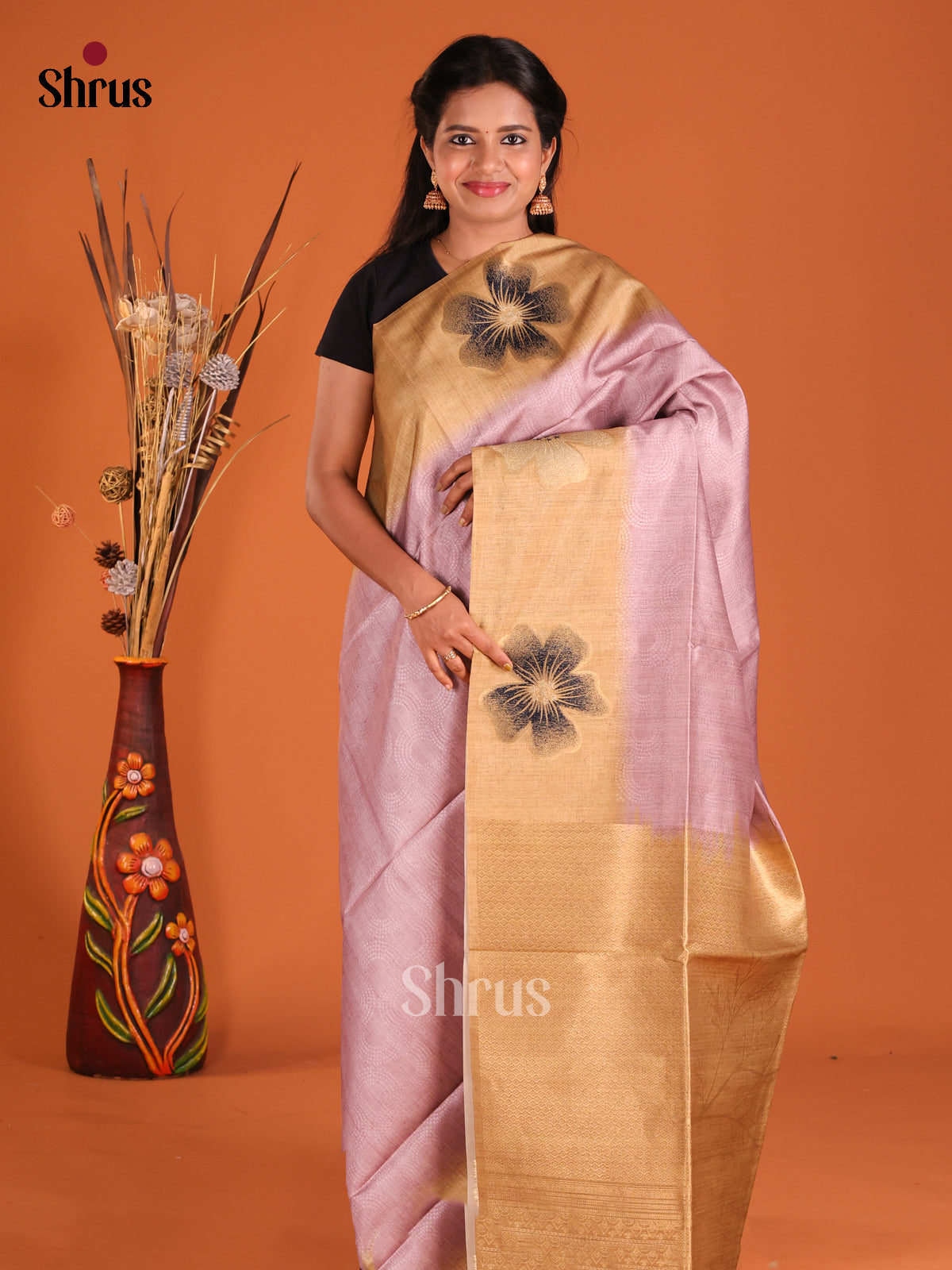 Lavender & Gold - Semi Tussar Saree - Shop on Shrus.com