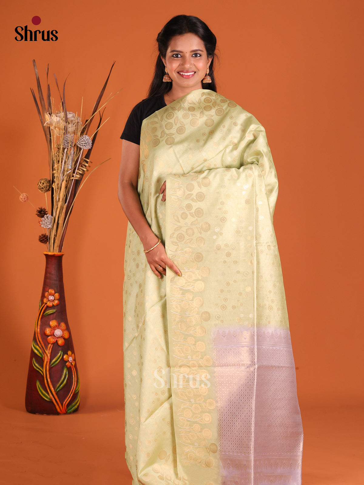 Green & Lavender - Semi Tussar Saree - Shop on Shrus.com