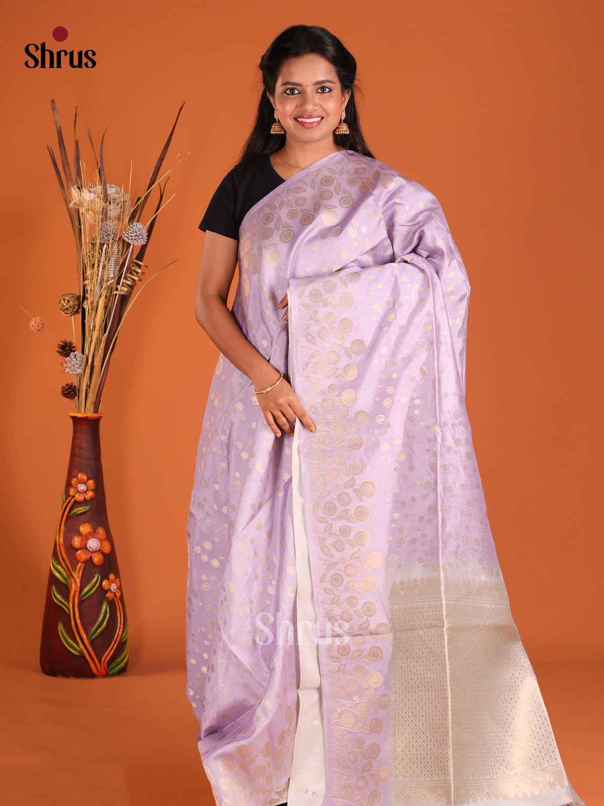 Lavender - Semi Tussar Saree - Shop on Shrus.com