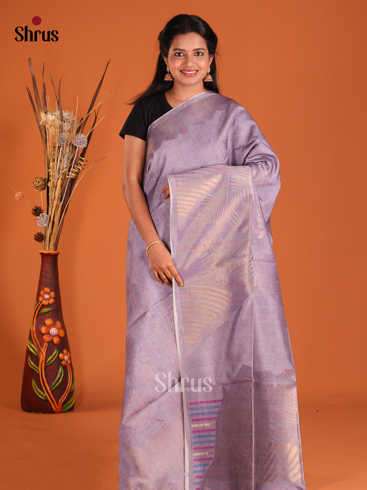 Lavender- Semi Tussar Saree - Shop on Shrus.com