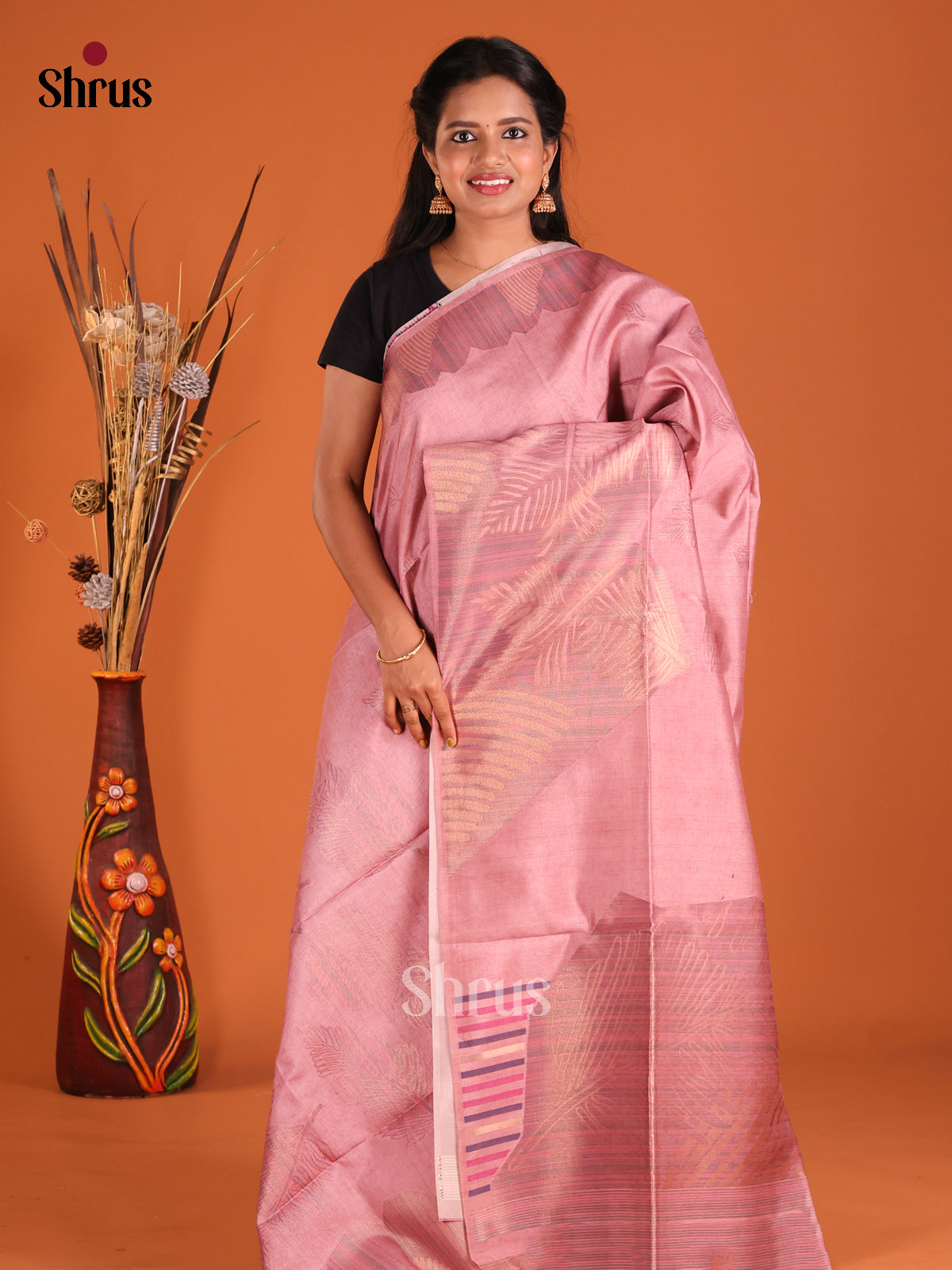 Onion Pink- Semi Tussar Saree - Shop on Shrus.com