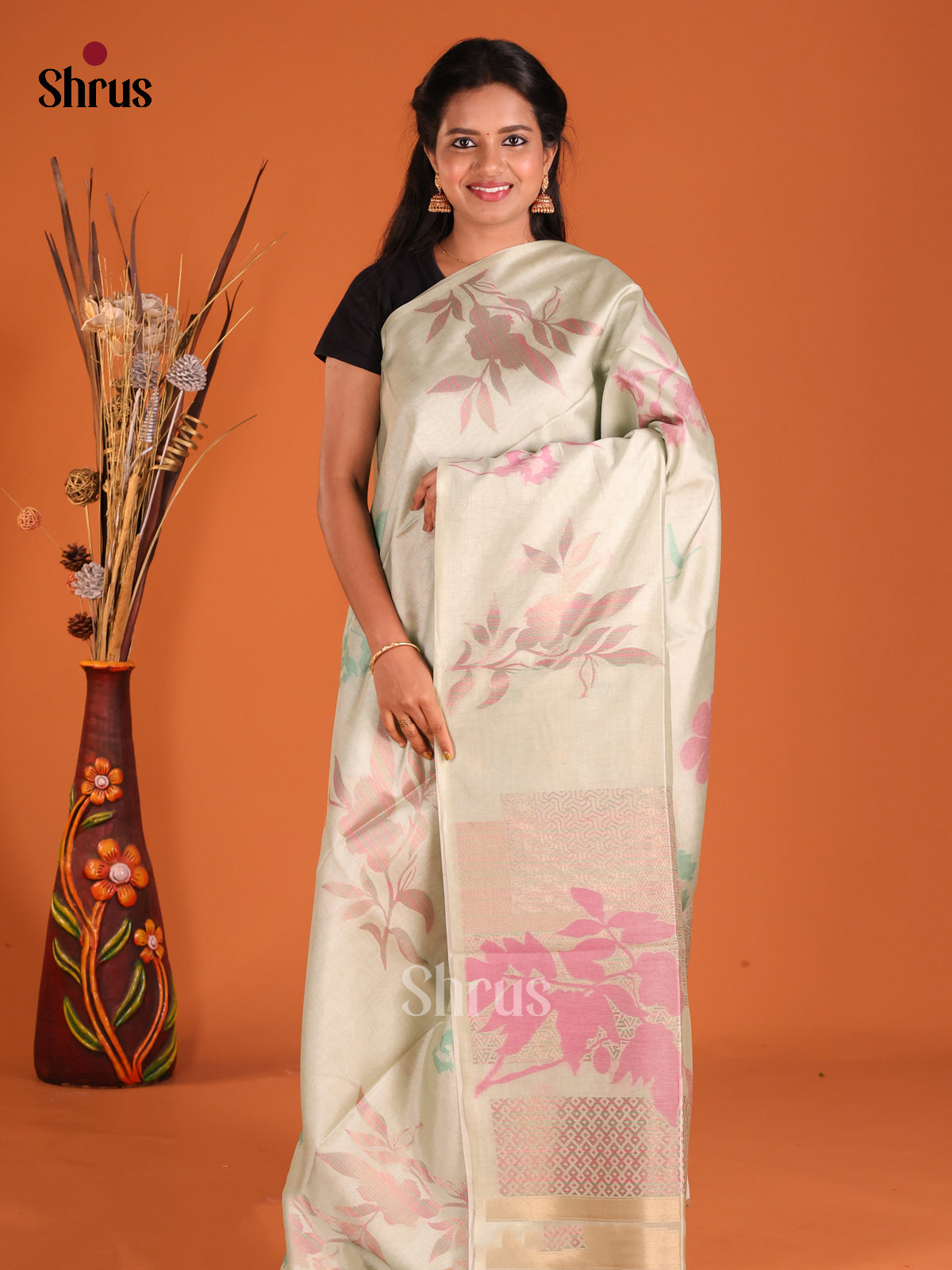 Pastel Green - Semi Tussar Saree - Shop on Shrus.com