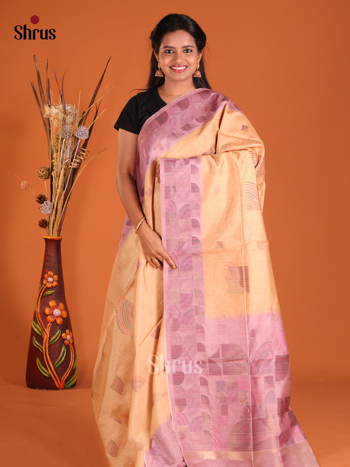 Peach & Lavender - Semi Tussar Saree - Shop on Shrus.com