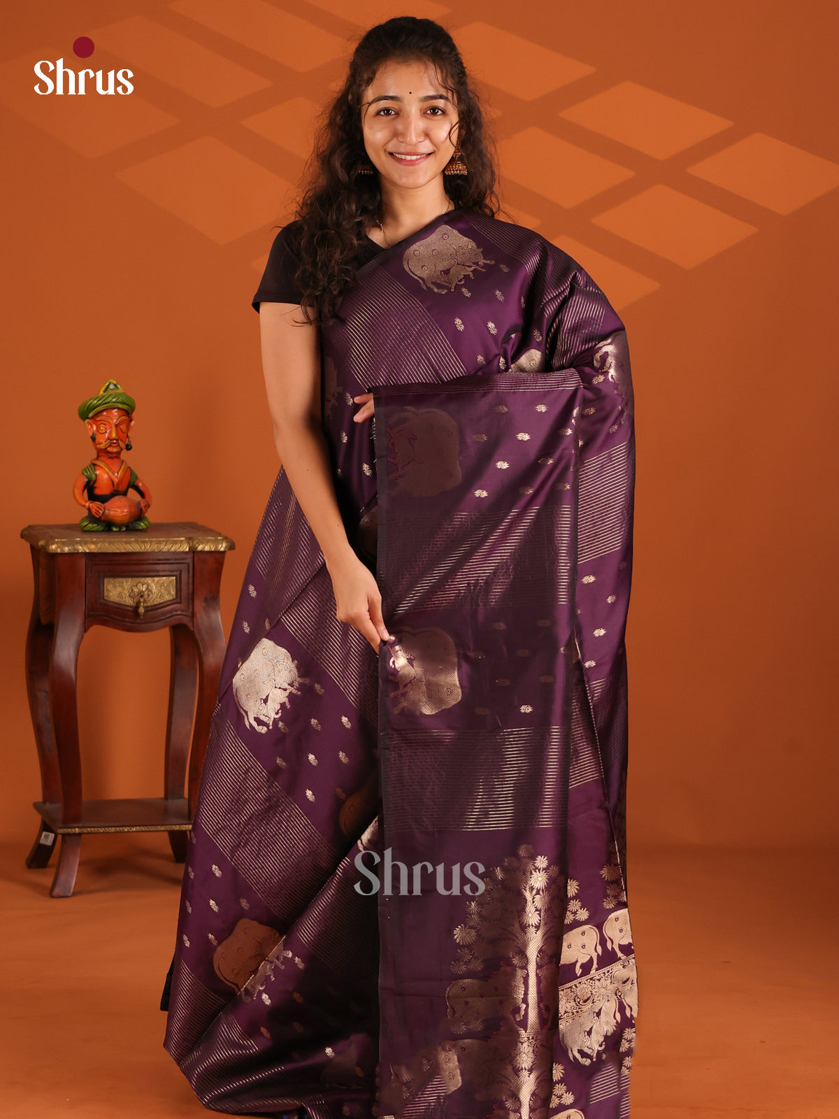Jamun & Blue - Semi Softsilk Saree - Shop on Shrus.com