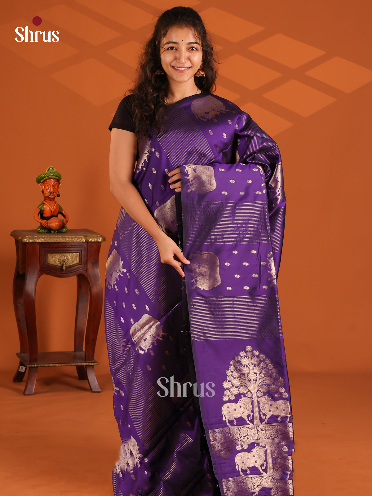 Violet & Red- Semi Softsilk Saree - Shop on Shrus.com