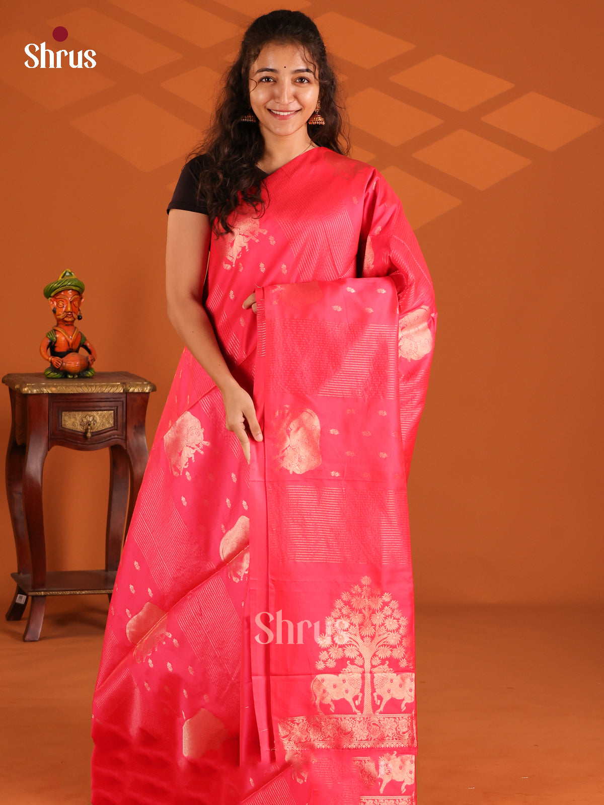 Pink & Blue- Semi Softsilk Saree - Shop on Shrus.com