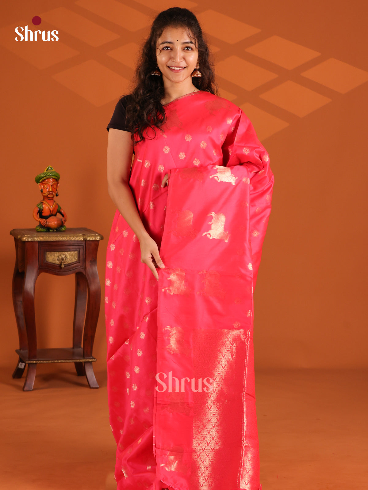 Pink- Semi Softsilk Saree - Shop on Shrus.com