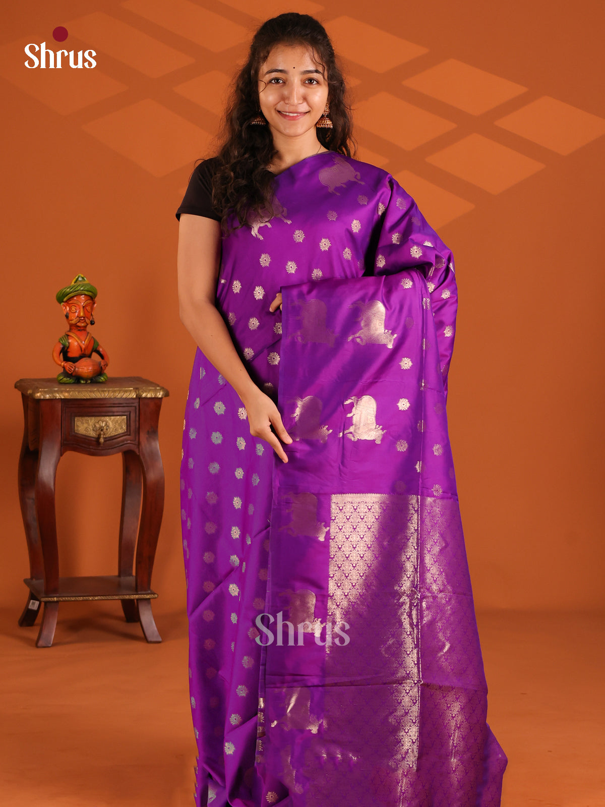 Purple - Semi Softsilk Saree - Shop on Shrus.com