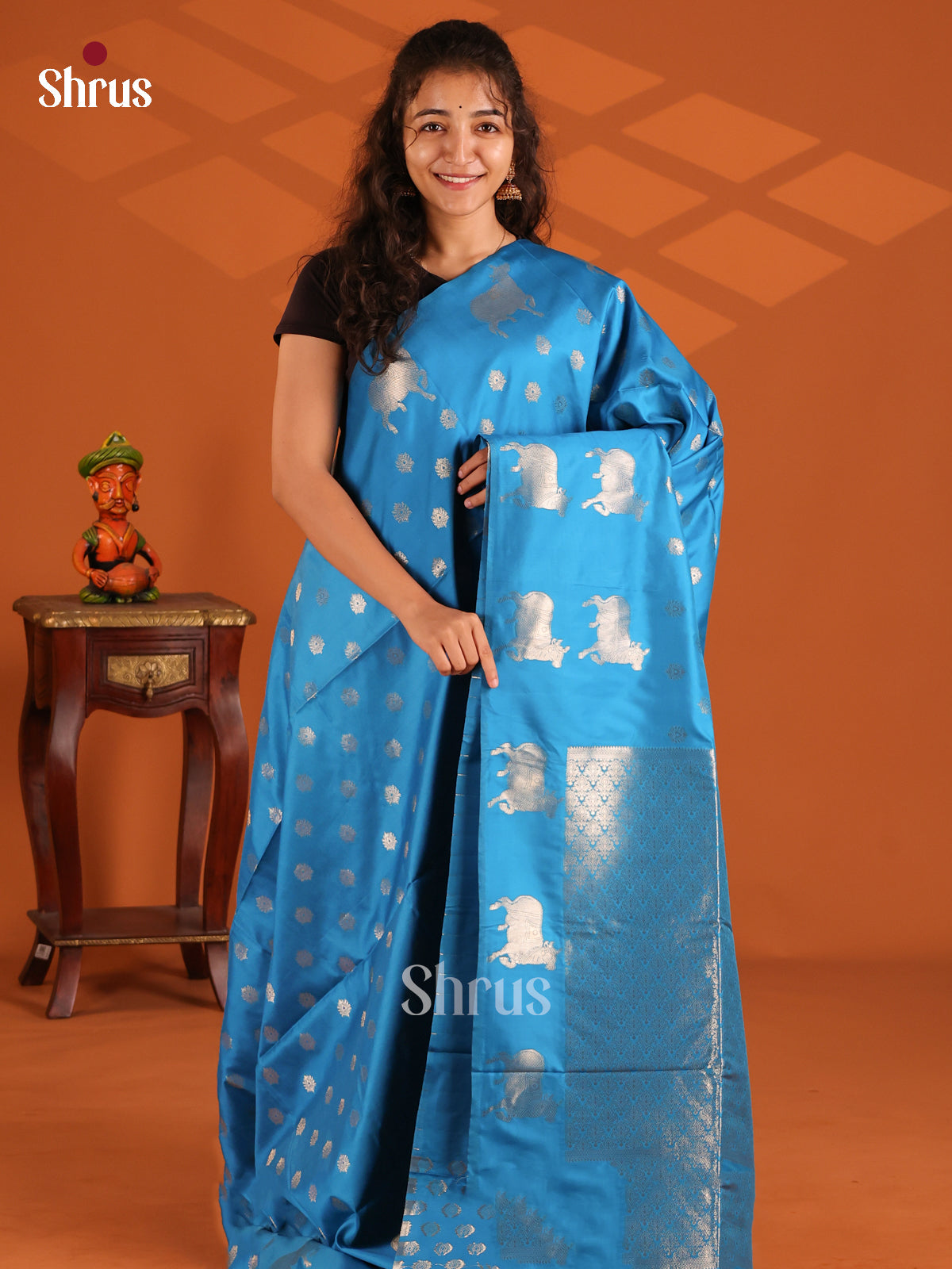 Blue - Semi Softsilk Saree - Shop on Shrus.com