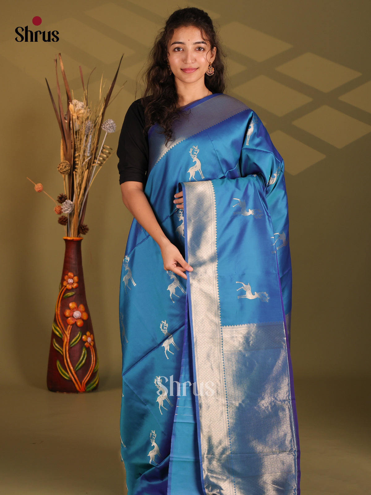 Blue - Semi Softsilk Saree - Shop on Shrus.com