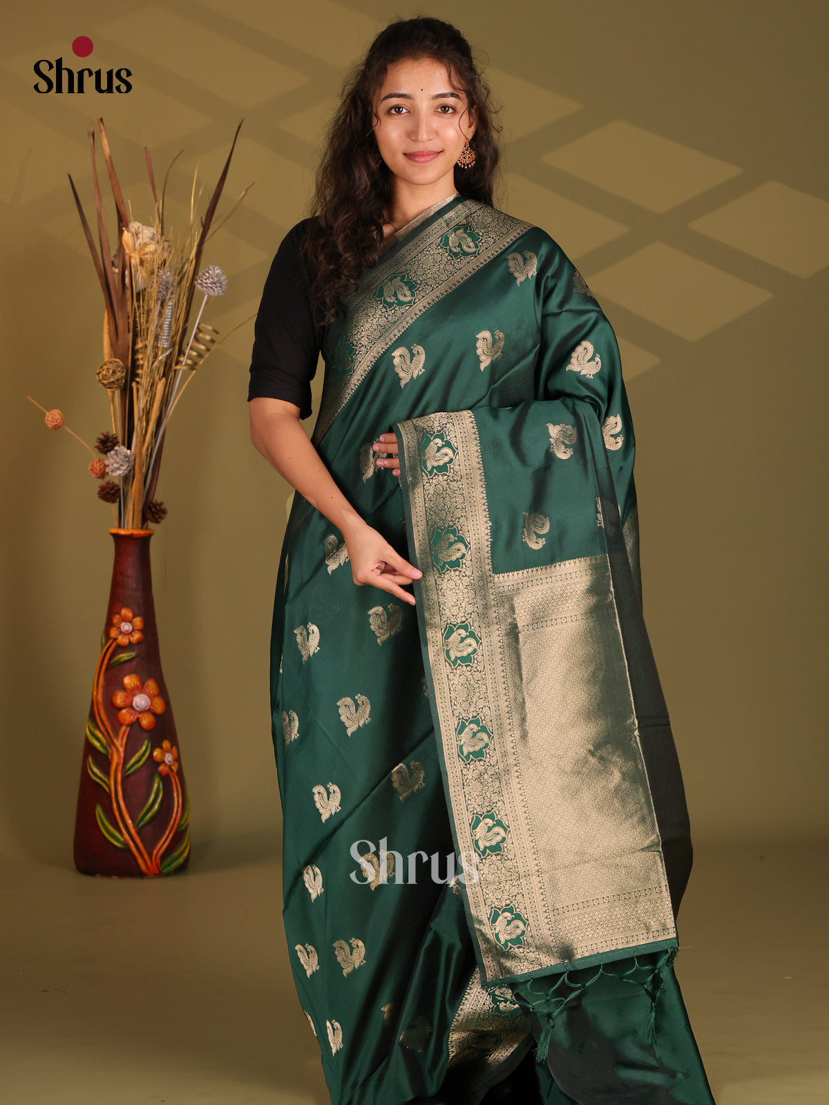 Green - Semi Softsilk Saree - Shop on Shrus.com