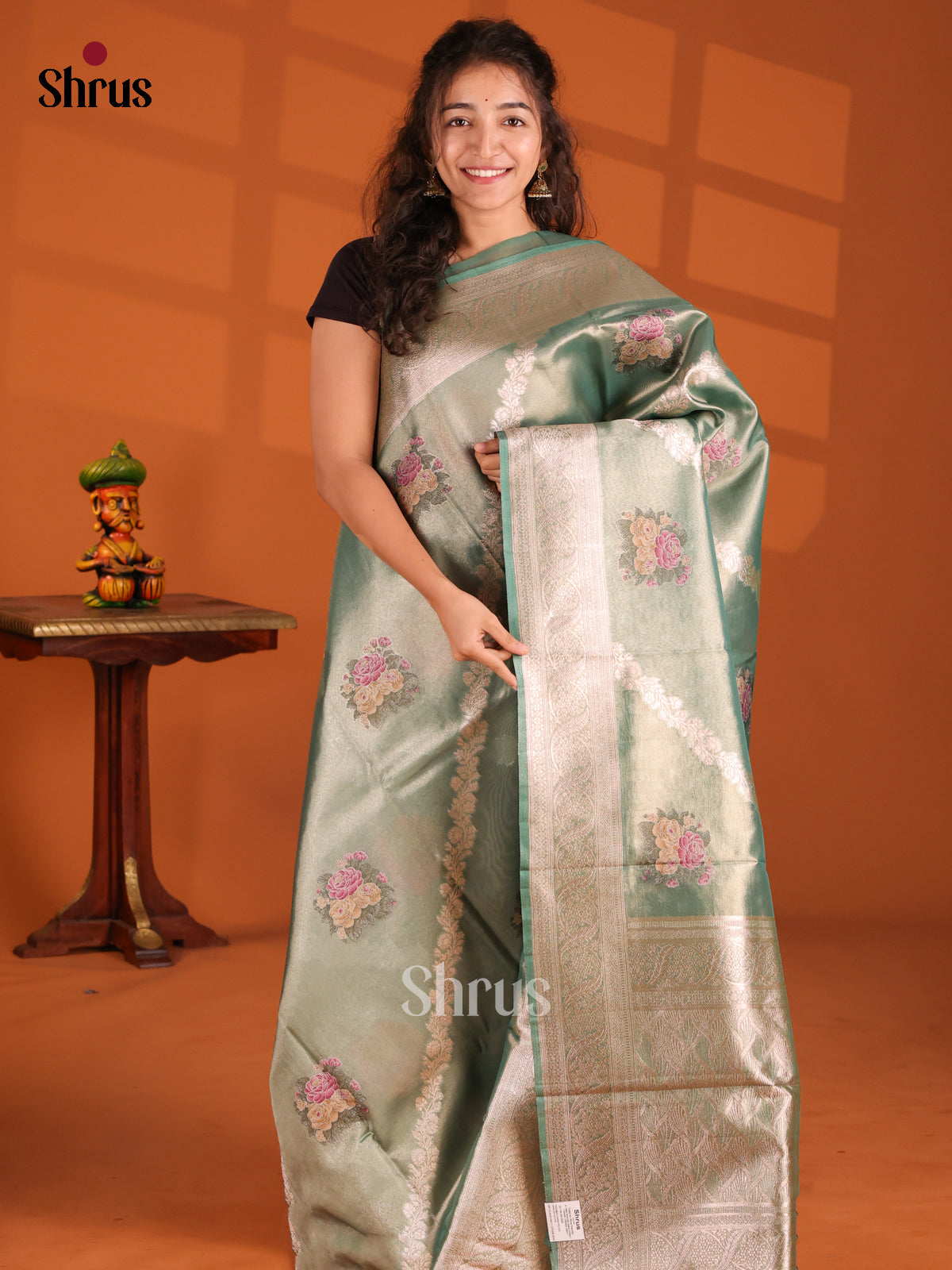 Green- Tissue Saree - Shop on Shrus.com