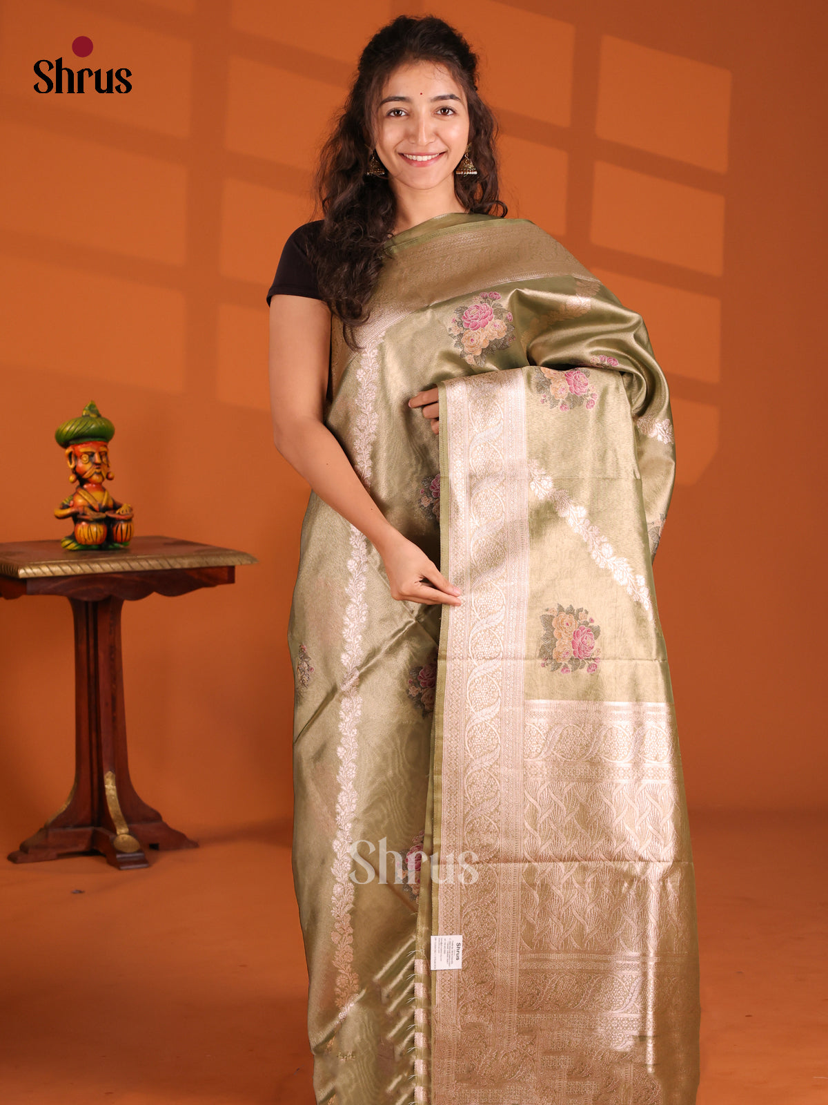 Green - Tissue Saree - Shop on Shrus.com