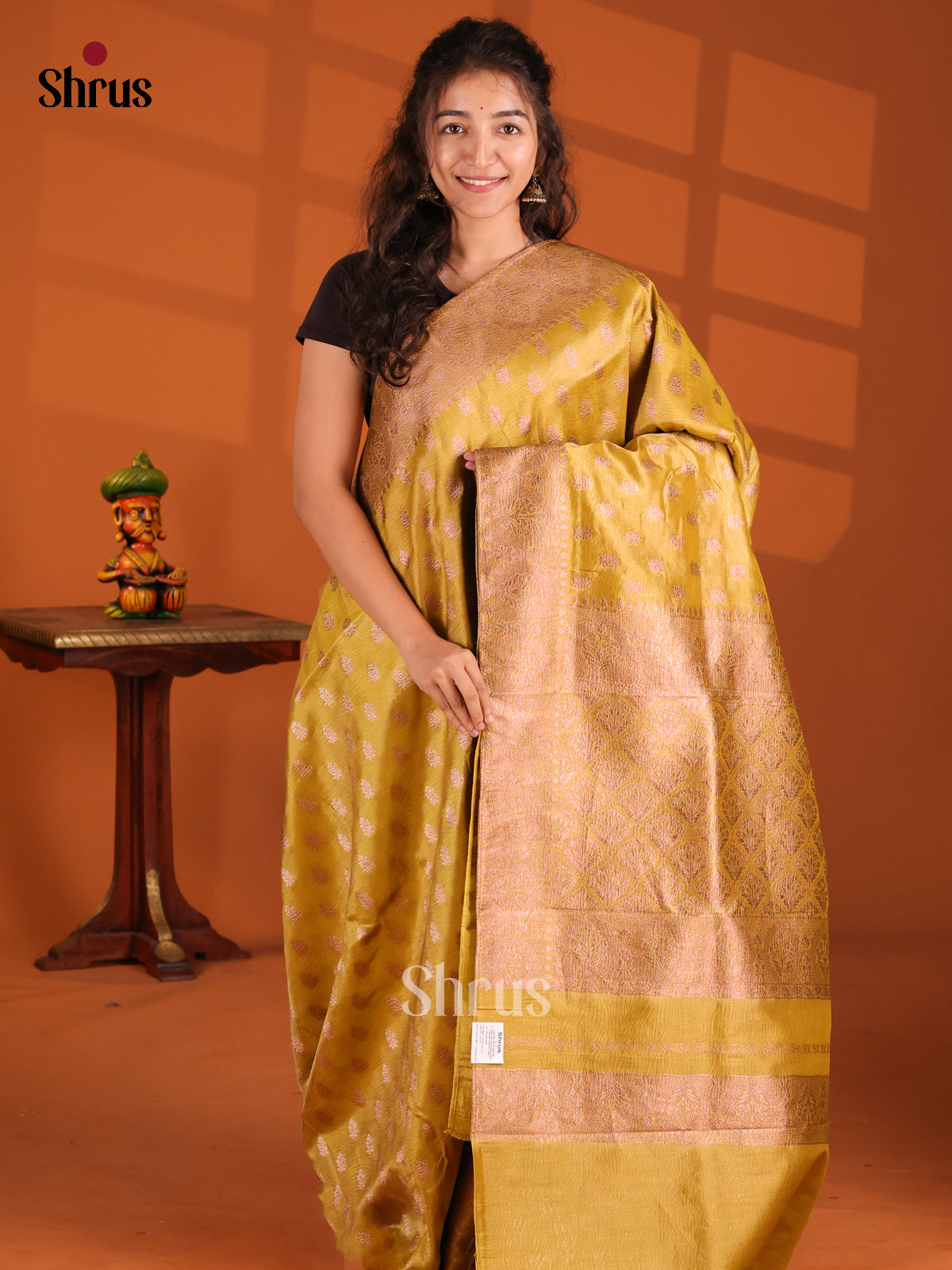 Mehandi Green- Tissue Saree - Shop on Shrus.com