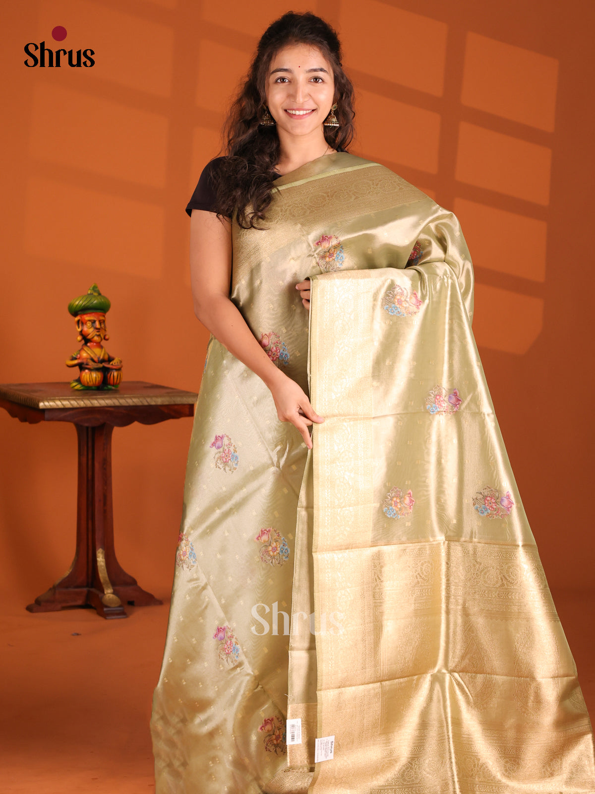 Goldish Green - Tissue Saree - Shop on Shrus.com