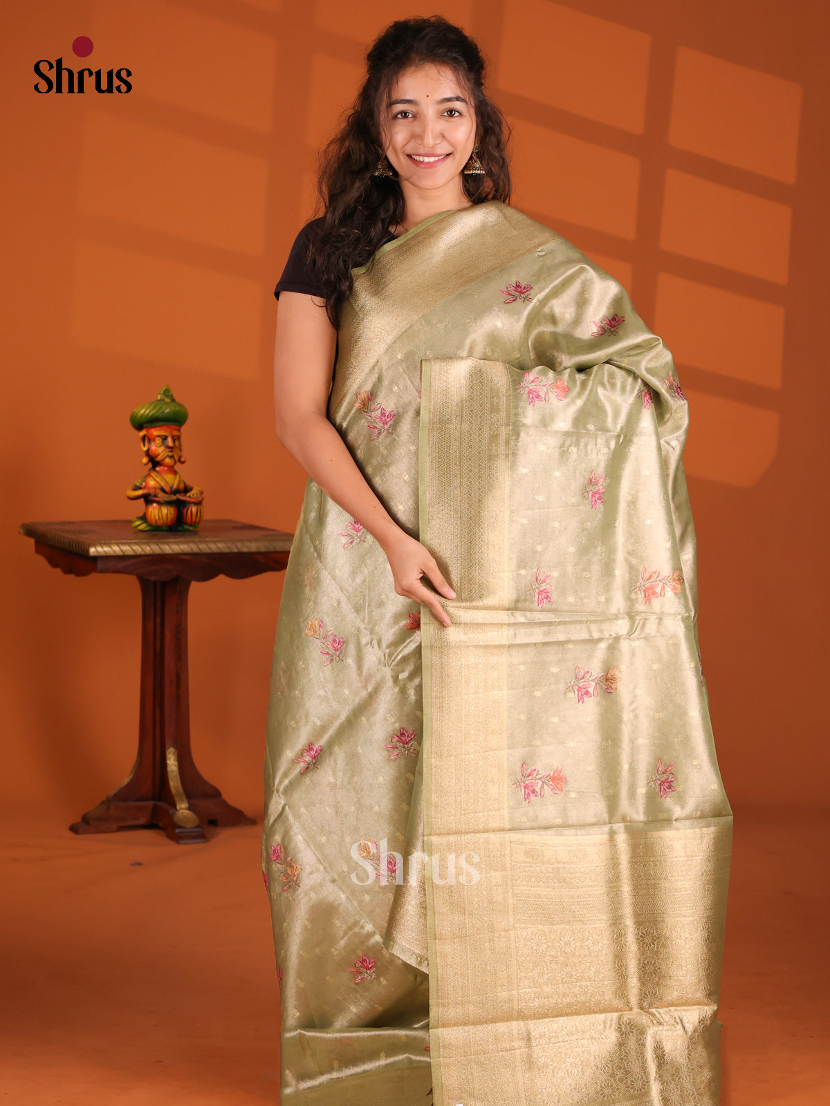 Green- Tissue Saree - Shop on Shrus.com
