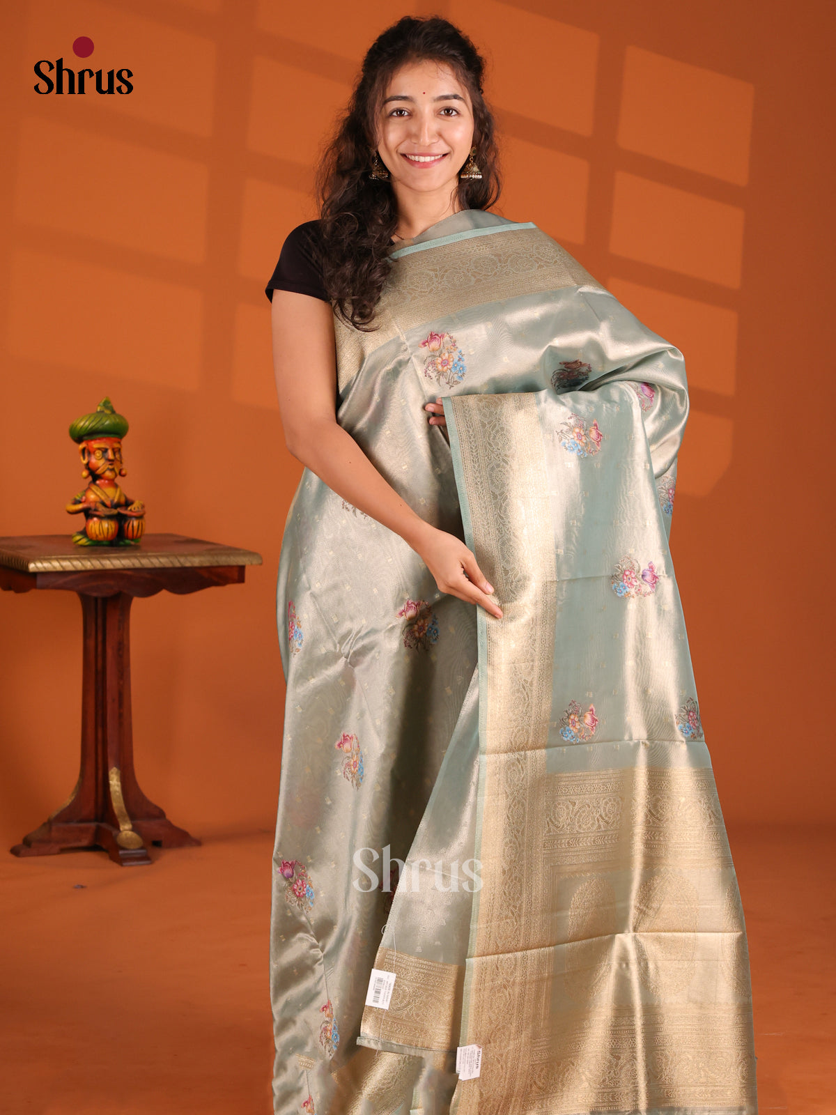 Blue - Tissue Saree - Shop on Shrus.com