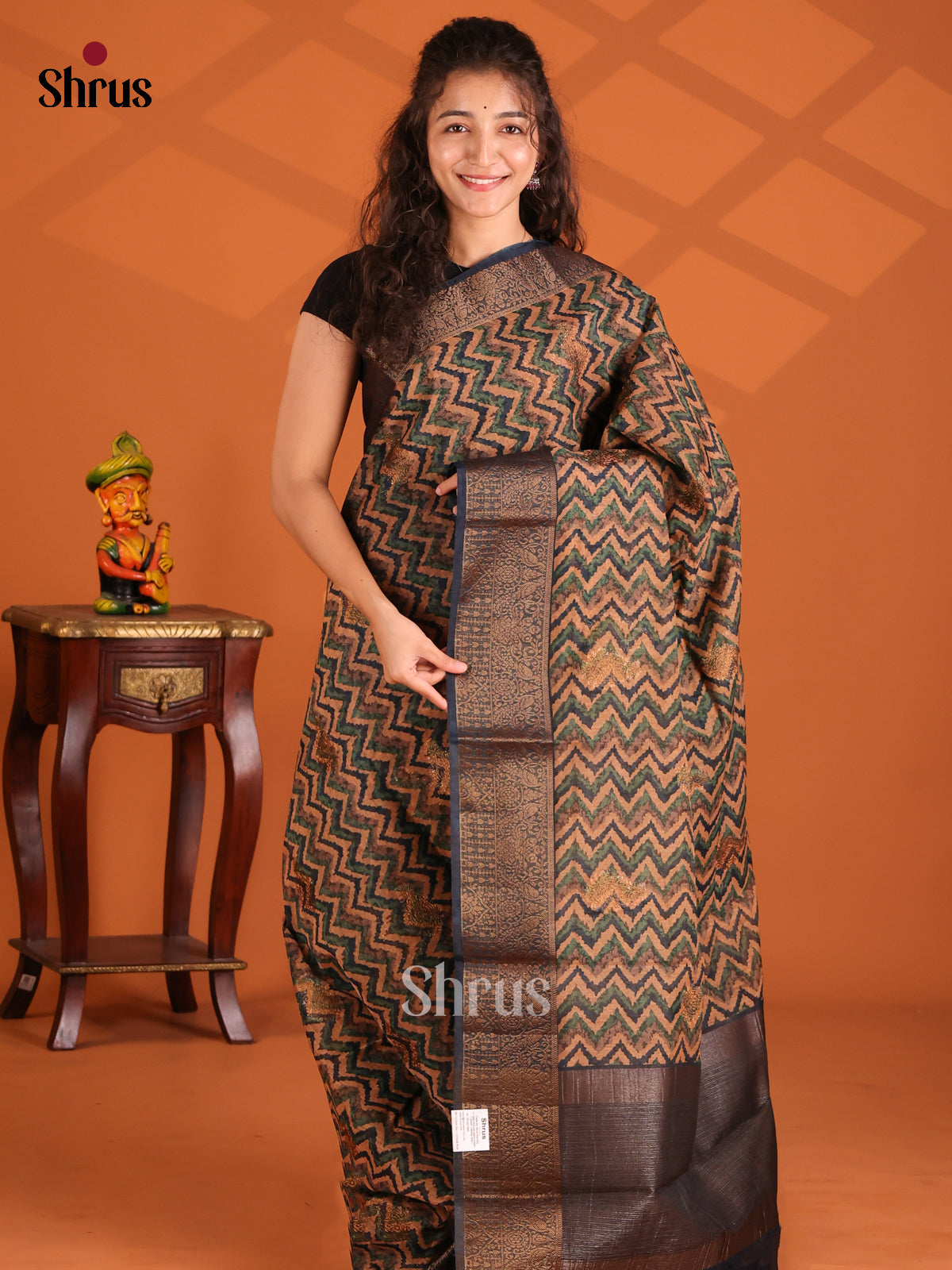 Blue - Semi Linen Printed Saree - Shop on Shrus.com