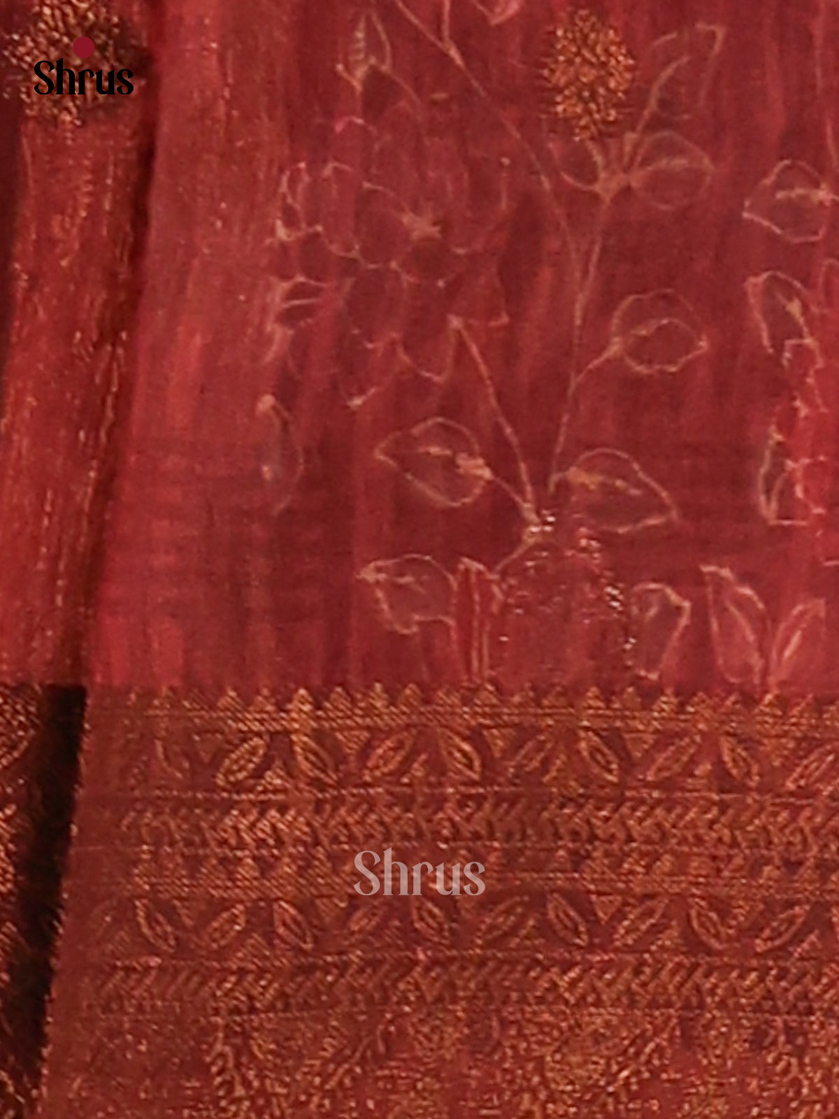 Brown - Semi Linen print Saree - Shop on Shrus.com