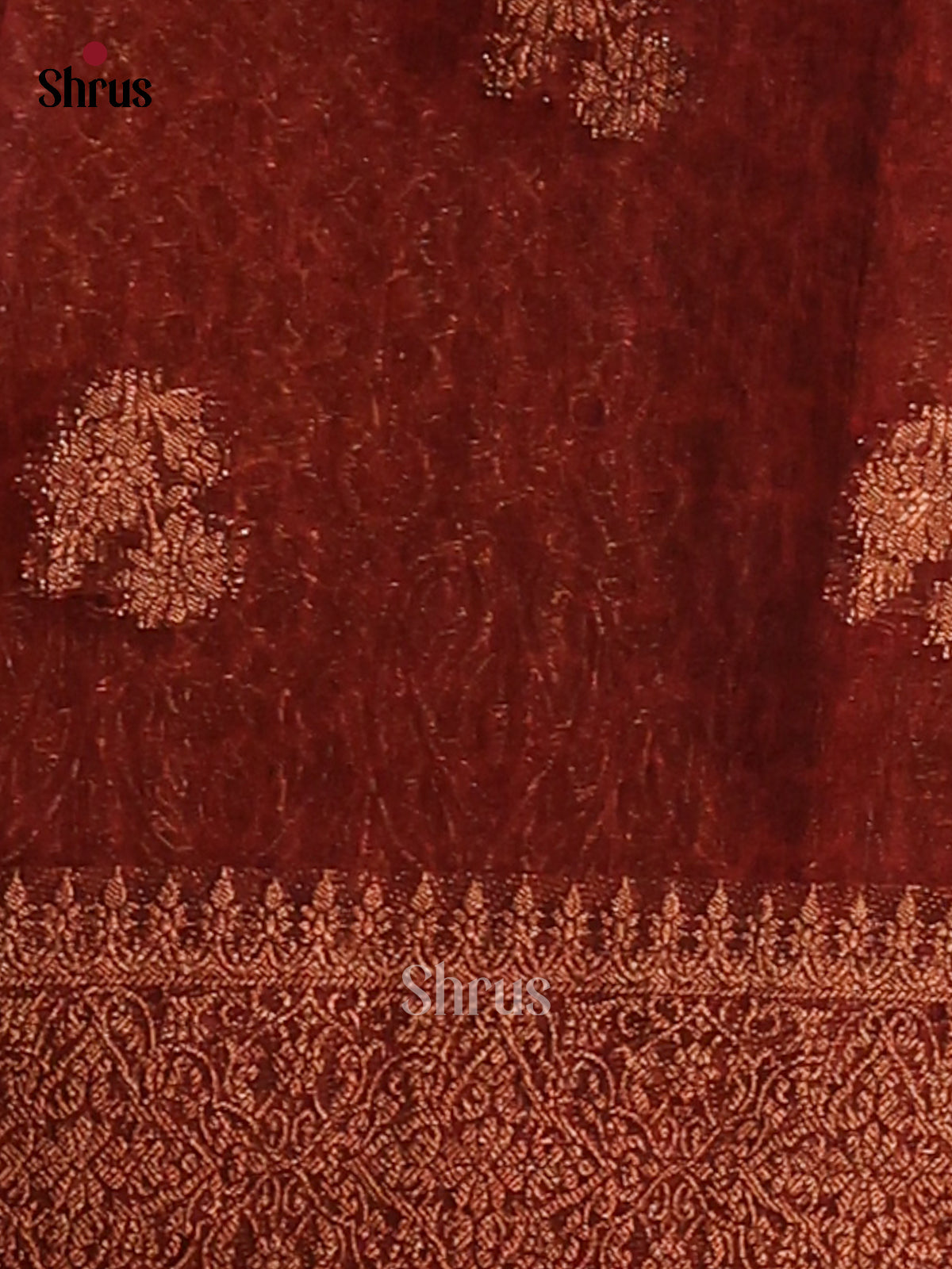 Maroon - Semi Linen print Saree - Shop on Shrus.com