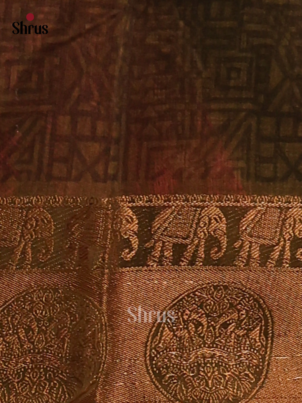 Green -Semi Linen print Saree - Shop on Shrus.com