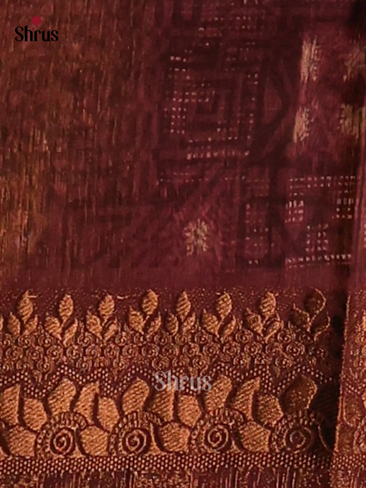 Maroon - Semi Linen print Saree - Shop on Shrus.com