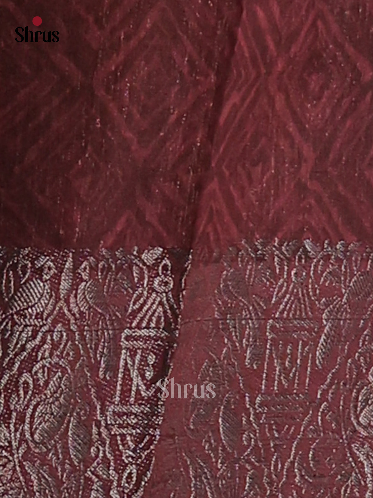 Maroon - Semi Linen Print Saree - Shop on Shrus.com